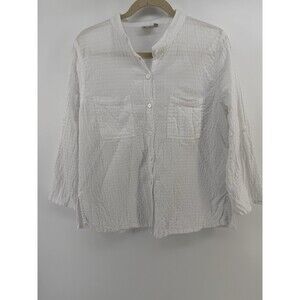 Focus Casual Life Button white textured button up cotton Small S roll tab sleeve
